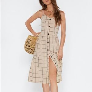 NWT Nasty Gal Button Up Midi Grid Check Dress